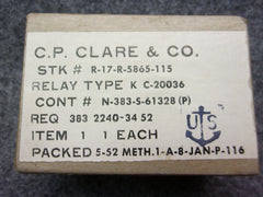 C.P. Clare Type K Relay P/N C-20036 R-17-R-5865-115