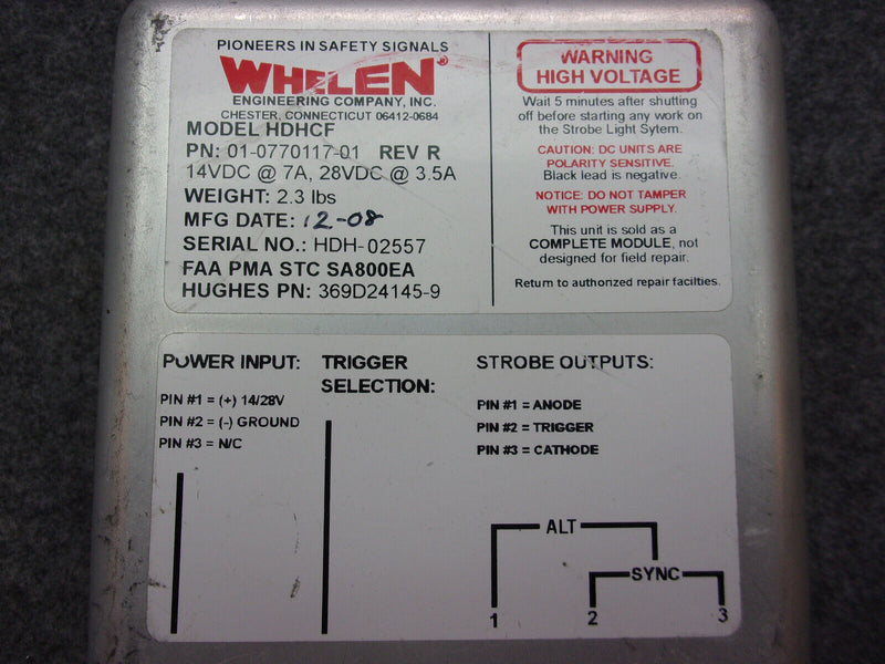 Whelen HDHCF Strobe Light Power Supply P/N 01-0770117-01 369D24145-9