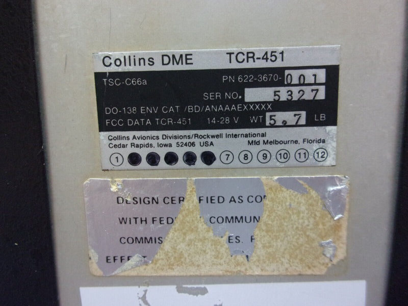 Collins TCR-451 DME P/N 622-3670-001