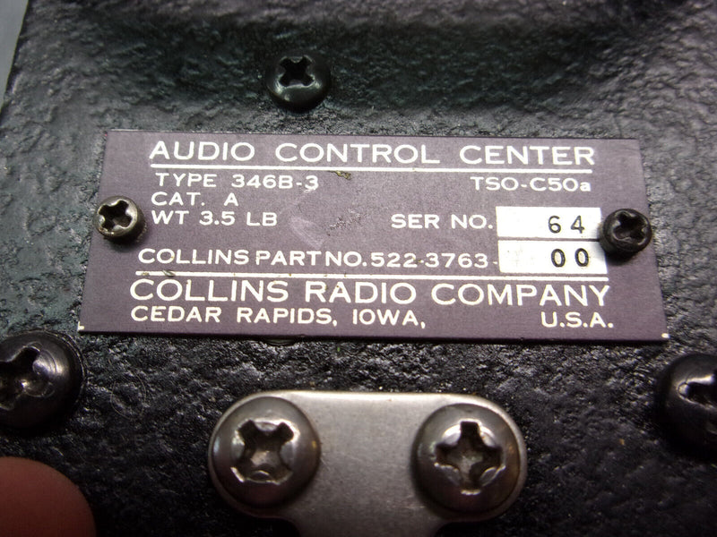 Collins 346B-3 Audio Control Center P/N 522-3763-00