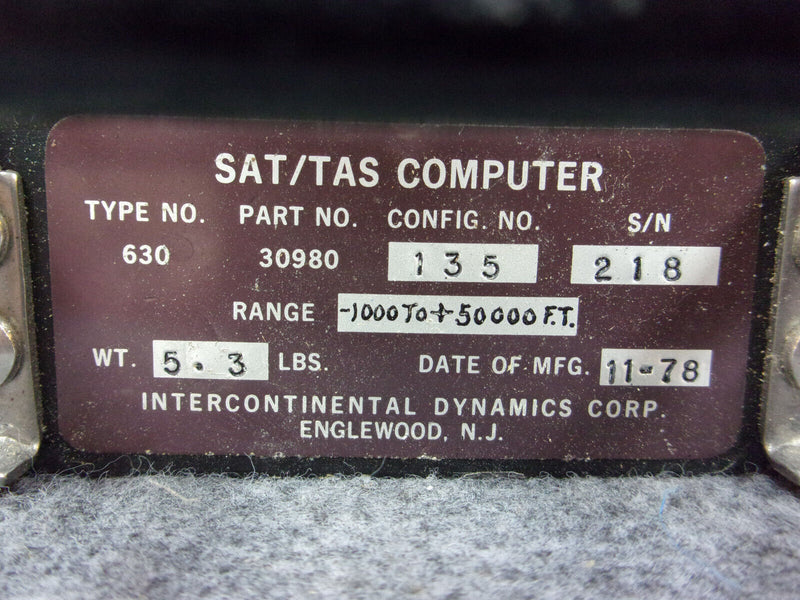 Intercontinental Dynamics Type 630 SAT TAS Computer P/N 30980-135