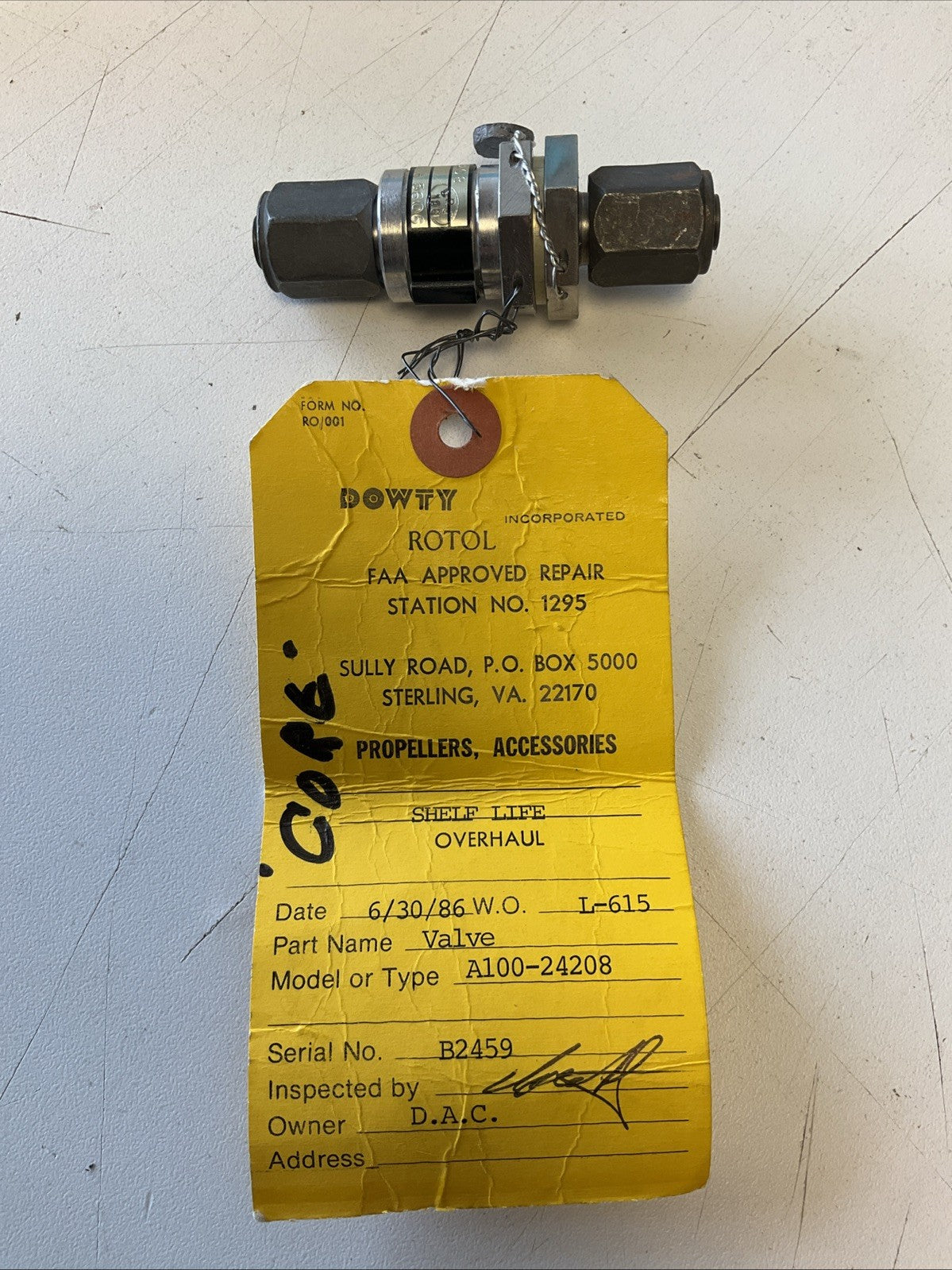 Messier Parts A100-24208 Messier-Hispano Valve | Rocky Mountain Air Parts