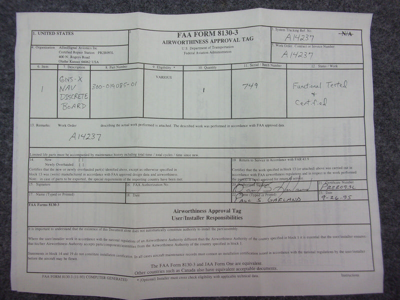 Allied Signal GNS-X Nav Discreet Board P/N 300-019085-01 (Tested W/8130)