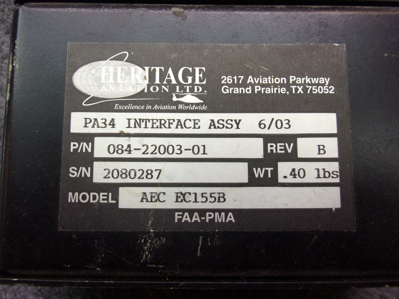 Heritage PA34 Interface Assy P/N 084-22003-01