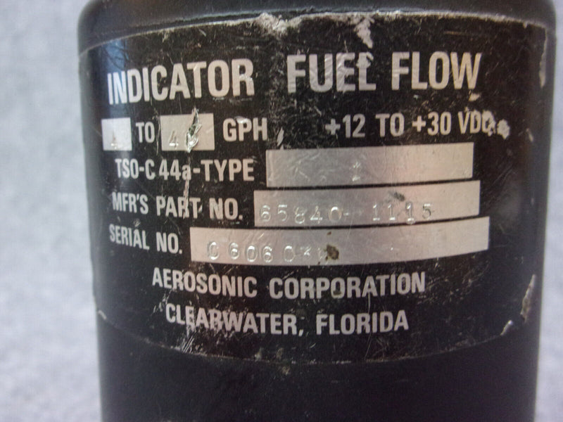 Beechcraft Aerosonic Dual Fuel Flow Indicator P/N 65840-1115