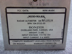 Bonzer Mini-Mark Radar Altimeter P/N 104-0152-00