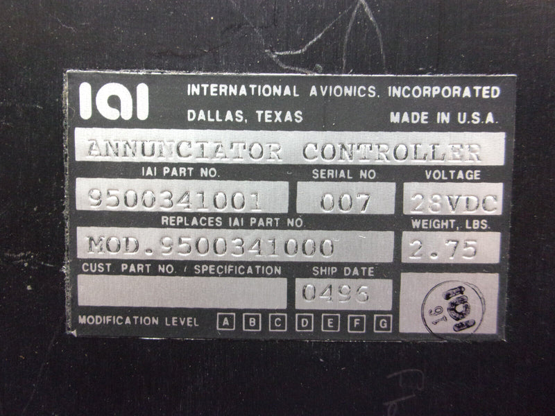 IAI International Avionics Annunciator Controller P/N 9500341001