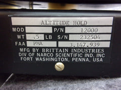 Narco Brittain 11674 Dynertial Pitch Control And 12000 Altitude Hold