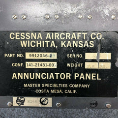 Cessna Citation Annunciator Panel P/N 9912046-4