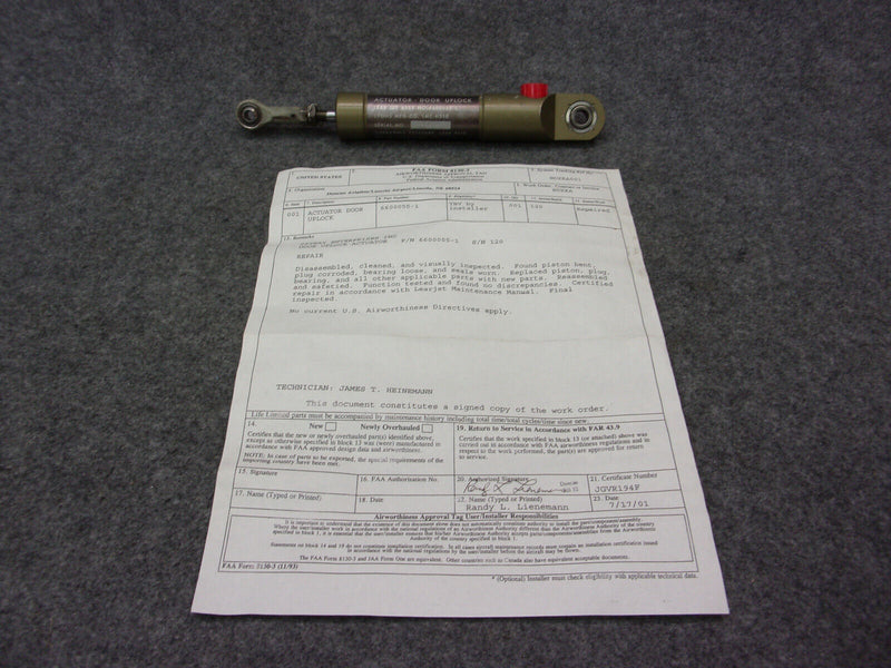 LearJet Lyons Mfg LMC-H310 Door Uplock Actuator P/N 6600055-1 (Repaired W/8130)