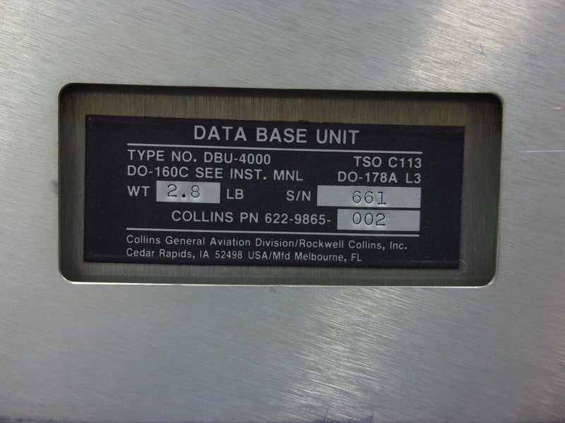Collins DBU-4000 Data Base Unit P/N 622-9865-002
