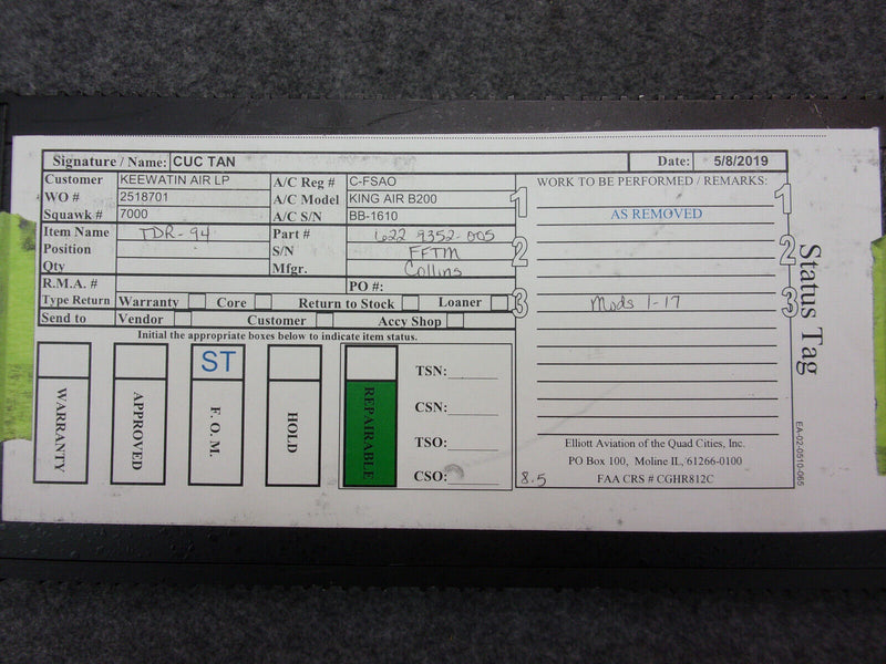 Collins TDR-94 Transponder P/N 622-9352-005