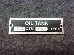 Air Tractor 10qt Oil Tank Placard P/N 50897-1