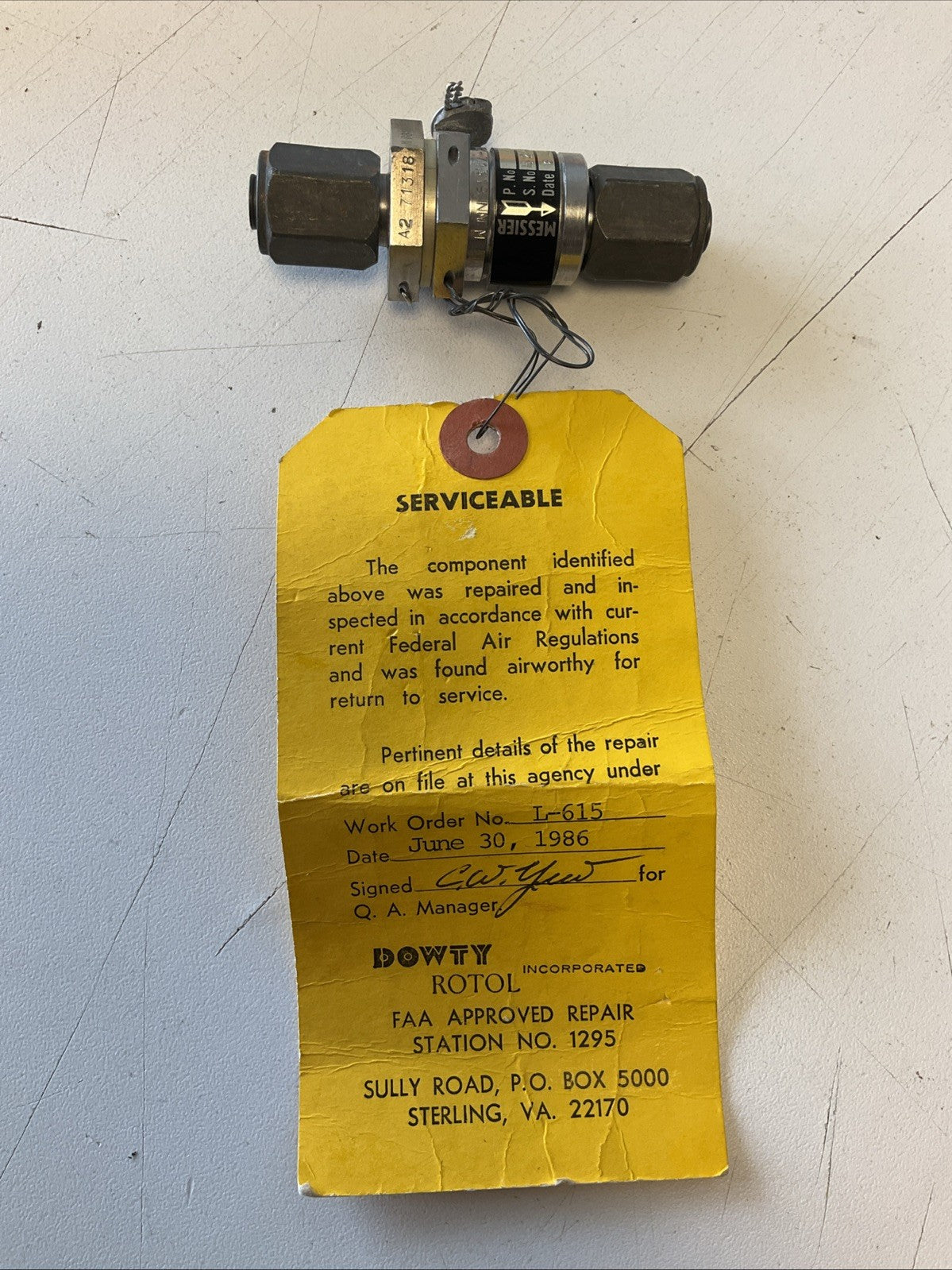 Messier Parts A100-24208 Messier-Hispano Valve | Rocky Mountain Air Parts