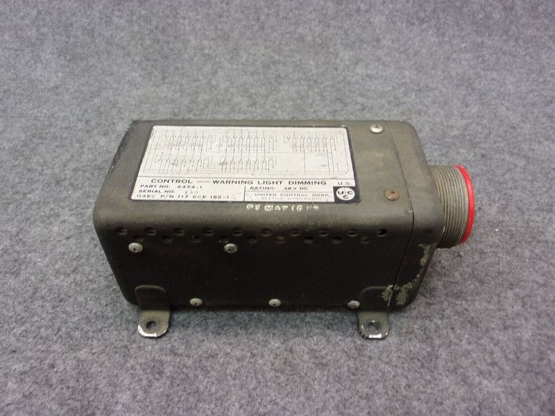 Grumman United Control Corp A474-1 Warning Light Dimming Control P/N 117SCE155-1