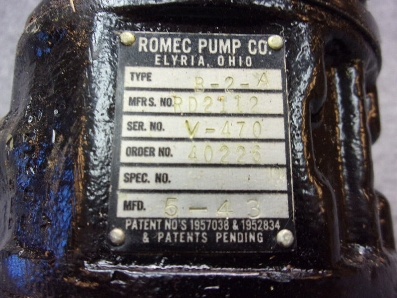 Romec Type B-2-A Vacuum Pump P/N RD2112