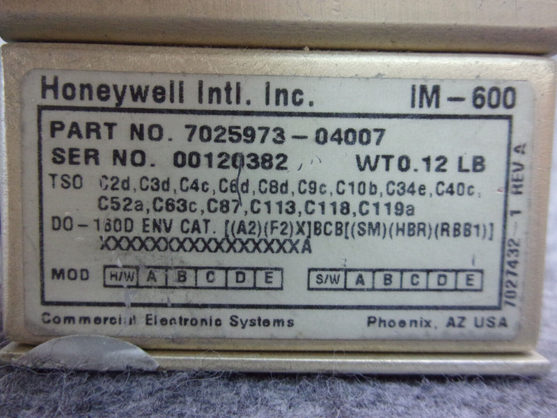 Honeywell IM-600 Configuration Module P/N 7025973-04007